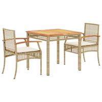 3-delige Tuinset met kussens poly rattan beige - thumbnail