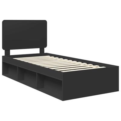 Bedframe met hoofdeinde Zwart 90 x 190 cm Massief grenenhout