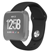 By Qubix - Compatible met Fitbit Versa 1/2 & Lite siliconen bandje - Maat: Small - Zwart - Compatible fitbit bandje - thumbnail