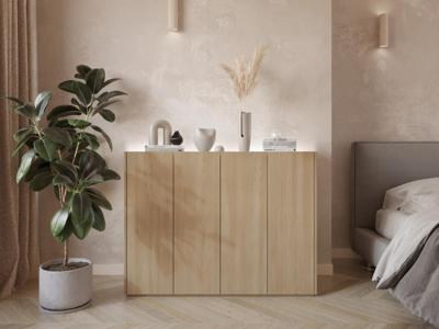 Schoenenkast PEASY 4 deuren scandinavische eik/hoogglans wit