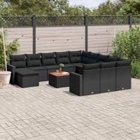 13-delige Loungeset met kussens poly rattan zwart - thumbnail