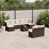 10-delige Loungeset met kussens poly rattan bruin - thumbnail