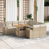 9-delige Loungeset met kussens poly rattan beige - thumbnail