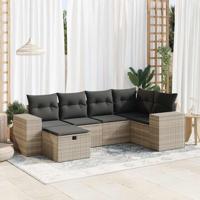 6-delige Loungeset met kussens poly rattan lichtgrijs - thumbnail