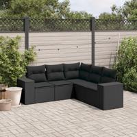 5-delige Loungeset met kussens poly rattan zwart - thumbnail