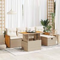 6-delige Loungeset met kussens poly rattan beige - thumbnail