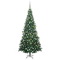 VidaXL Kunstkerstboom met verlichting en kerstballen l 240 cm groen - thumbnail