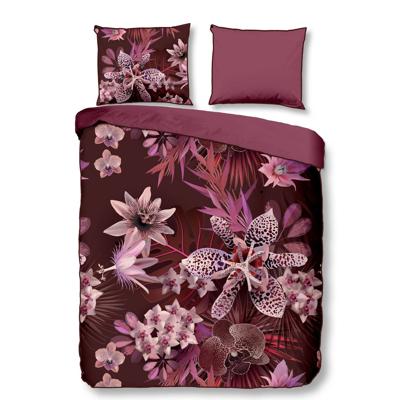 Descanso Dekbedovertrek "bloemen" - Bordeaux - (140x200/220 cm) - Biologisch Katoen satijn