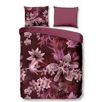 Descanso Dekbedovertrek "bloemen" - Bordeaux - (140x200/220 cm) - Biologisch Katoen satijn - thumbnail