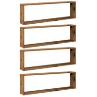 Wandschappen kubus 4 st 100x15x30 cm bewerkt hout oud hout - thumbnail