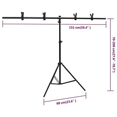VidaXL Achtergrondstandaard t-vormig 151x60x(70-200) cm zwart