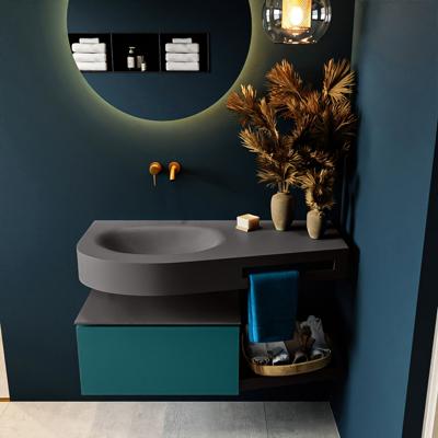 MONDIAZ RIVA 100cm badmeubel onderkast / planchet kleur Smag met 1 lade. Wastafel DULCET links 0 kraangaten kleur Dark_Grey.