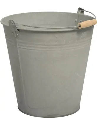 Mega Collections Zinc Emmer met Houten Greep - Ø25 x H22 cm - Old Look