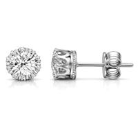 Zirkonia Oorbellen 7mm - Zilverkleurige Studs - Oorknopjes met Kroonzetting - Luxe Look - thumbnail