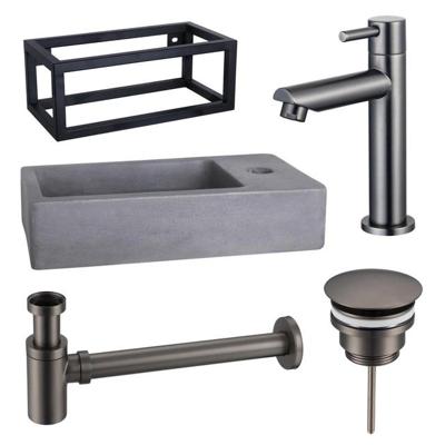 Fortifura Fuente fonteinset - 40x20x23.5cm - 1 kraangat - zwart frame - fonteinkraan gunmetal - beton SW696237/SW696207/SW696217/SW373151/SW405221