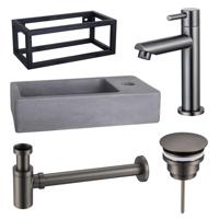 Fortifura Fuente fonteinset - 40x20x23.5cm - 1 kraangat - zwart frame - fonteinkraan gunmetal - beton SW696237/SW696207/SW696217/SW373151/SW405221 - thumbnail