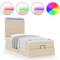 Ottoman bed met matras en LED's 80x200cm stof crèmekleurig - thumbnail