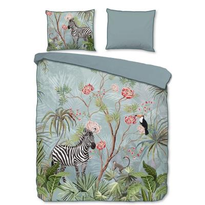 Descanso Dekbedovertrek "jungle print" - Aqua - (240x200/220 cm) - Biologisch Katoen satijn