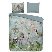 Descanso Dekbedovertrek "jungle print" - Aqua - (240x200/220 cm) - Biologisch Katoen satijn - thumbnail