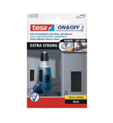 TESA On & Off 55228-00-01 Klittenband Om vast te plakken Haak- en lusdeel, Extra sterk (l x b) 100 mm x 50 mm Zwart 2 stuk(s) TESA On & Off 55228-00-01 Klittenband Om vast te plakken Haak- en lusdeel, Extra sterk (l x b) 100 mm x 50 mm Zwart 2 stuk(s)