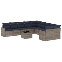 11-delige Loungeset met kussens poly rattan grijs - thumbnail