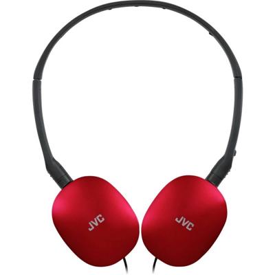 JVC HA-S160M-R - Flats opvouwbare en compacte hoofdtelefoon in glanzende trendy kleur, met schakelaar voor microfoon aan/uit, ideaal voor telewerken en online seminars (rood)