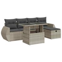 6-delige Loungeset met kussens poly rattan lichtgrijs - thumbnail