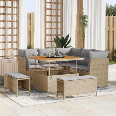 Tuinbankenset 8 pcs Beige poly rattan