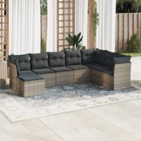8-delige Loungeset met kussens poly rattan grijs - thumbnail
