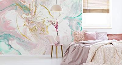 Fotobehang - Stijlvolle marmeren abstractie, Roze/wit, in 11 maten te koop, inclusief behanglijm