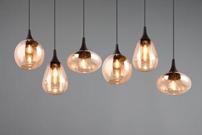 Trio 6-lichts hanglampLumina met amber glas - 317000613