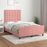 Bedframe met hoofdeinde fluweel roze 120x200 cm - thumbnail