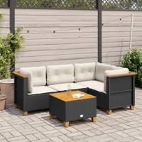 5-delige Loungeset met kussens poly rattan zwart - thumbnail
