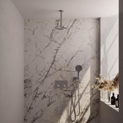 Brauer Brushed Carving Thermostatische Regendoucheset Inbouw - Hoofddouche 20 cm - Met Drukknoppen - Handdouche 3 Standen - Doucheslang - Wandaansluitbocht - Rvs