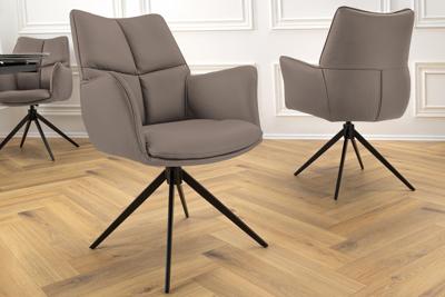 Bureaustoel PAPILLON bruin echt leer zwart metalen frame met armleuning - 45183