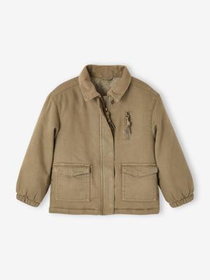 Gewatteerd meisjesjack met borduurwerk op de achterkant kaki