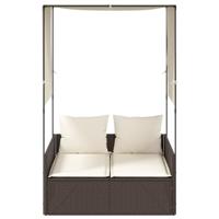 Ligbed tweepersoons met dak en gordijn poly rattan bruin - thumbnail