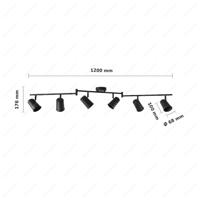 Riga - LED plafondlamp - 30 Watt 2345 lumen - 6 spots - 2700K Warm wit - Draaibaar en dimbaar - GU10 - Kantelbaar - Plafondspot - IP20 Voor binnen - Zwart - thumbnail