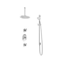 Hotbath Get Together doucheset met 2 stopkranen met 3 standen-handdouche, 30 cm plafondbuis, 30 cm hoofddouche, glijstang, geborsteld nikkel - thumbnail