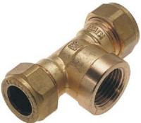 Bonfix knelkoppeling - T-stuk knel x binnendraad x knel - 15mm x 1/2 x 15 mm - Messing - thumbnail