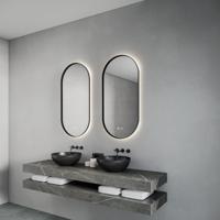 Spiegel Gliss Design Aura 50x100cm Mat Zwart Ovaal Met LED Verlichting & Geintegreerde Spiegelverwarming - thumbnail