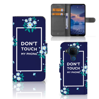 Nokia 5.4 Portemonnee Hoesje Flowers Blue DTMP Nokia 5.4 Portemonnee Hoesje Flowers Blue DTMP