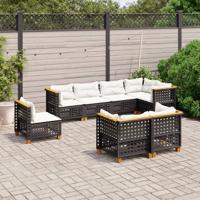 8-delige Loungeset met kussens poly rattan zwart - thumbnail