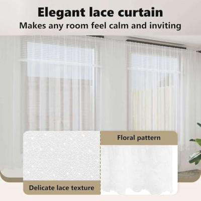 VidaXL Kantgordijn met gordijnen bloemen wit 245 x 400 cm polyester