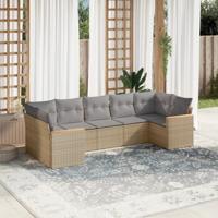 7-delige Loungeset met kussens poly rattan gemengd beige - thumbnail