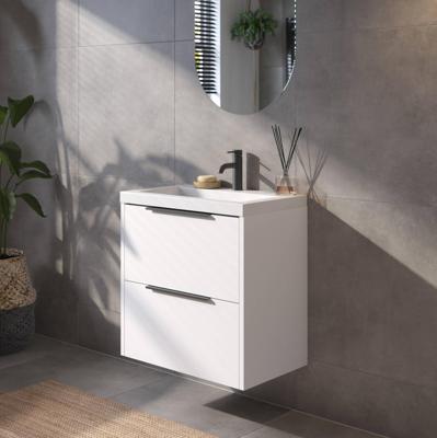 Saqu Lima ondiep badmeubel incl. glans witte wastafel 60x40x64cm glans wit - mat zwarte greep