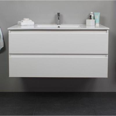 On-Line Onderkast - 100 cm - Voorgemonteerd - Porseleinen Wastafel - 1 Kraangat - Hoogglans Wit