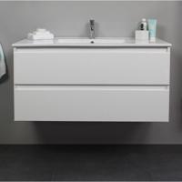 On-Line Onderkast - 100 cm - Voorgemonteerd - Porseleinen Wastafel - 1 Kraangat - Hoogglans Wit - thumbnail