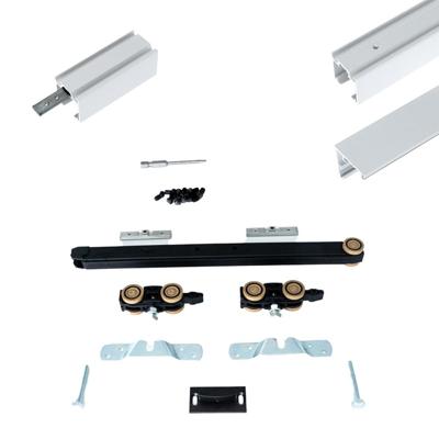 Xperta set 3m rail - Wit - wand z. vloerpl. - Enkele deur - Deurdikte 50-55mm - Dubbele softclose - opbouw Xperta set 3m rail - Wit - wand z. vloerpl. - Enkele deur - Deurdikte 50-55mm - Dubbele softclose - opbouw