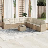 10-delige Loungeset met kussens poly rattan beige - thumbnail